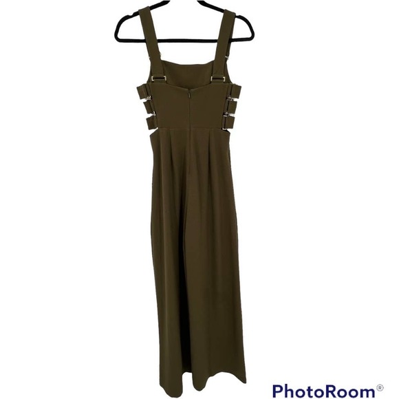 ZIMMERMANN Buckle Jumpsuit US 4 Olive Stretch Crepe Cut-Out Wide Leg One-Piece - Picture 5 of 12